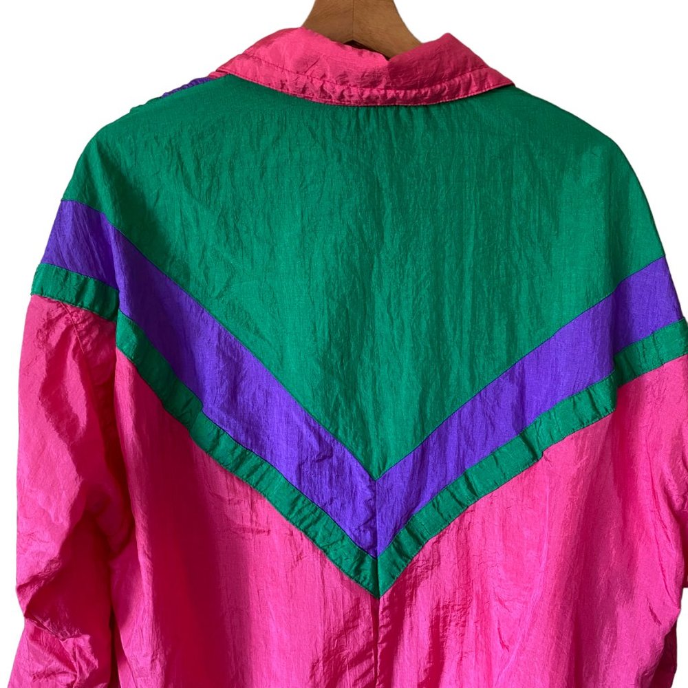 Vintage Y2K Color blocking Granny Track Jacket Nylon Windbreaker 90's Jacket - Picture 5 of 16